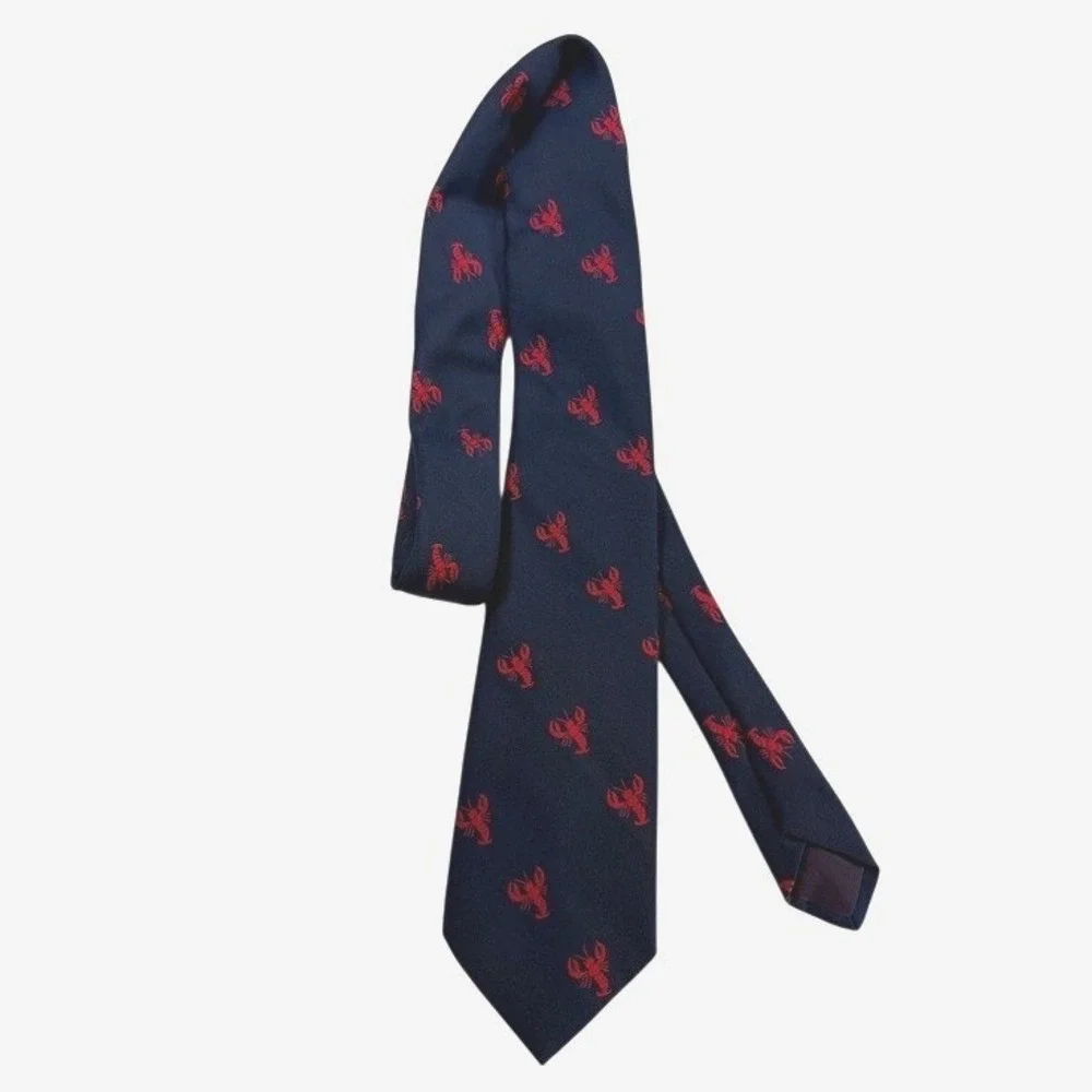Vtg. Benoit's Maine Lobster Navy‎ Blue Red Nautical Coastal Preppy Men's Necktie